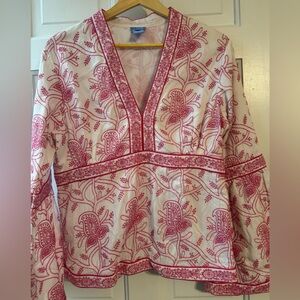 Ts Dixin Pink Floral Embroidered Boho Blouse | Empire Waist Long Sleeve Top M